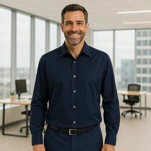 Theory‎ Navy Long Sleeve Button Front Collared Shirt Cotton Capsule Career XXL